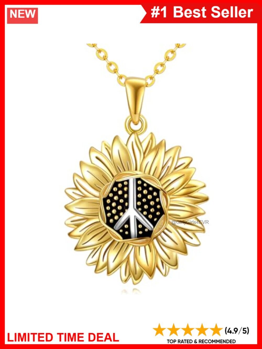 Sterling Silver Daisy Sunflower Peace Sign Pendant Necklace Jewelry Gift
